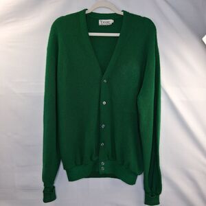 Vintage Izod Lacoste Cardigan Men's Green Button Front Acrylic Sweater Size XL
